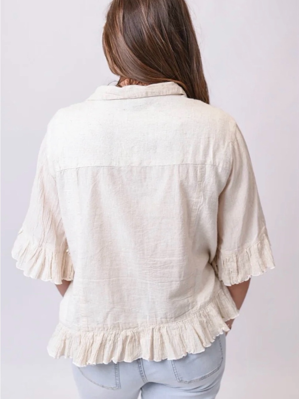 Young Thread Natural Ruffle-Hem Button-Up Shacket - Picture 3 of 7
